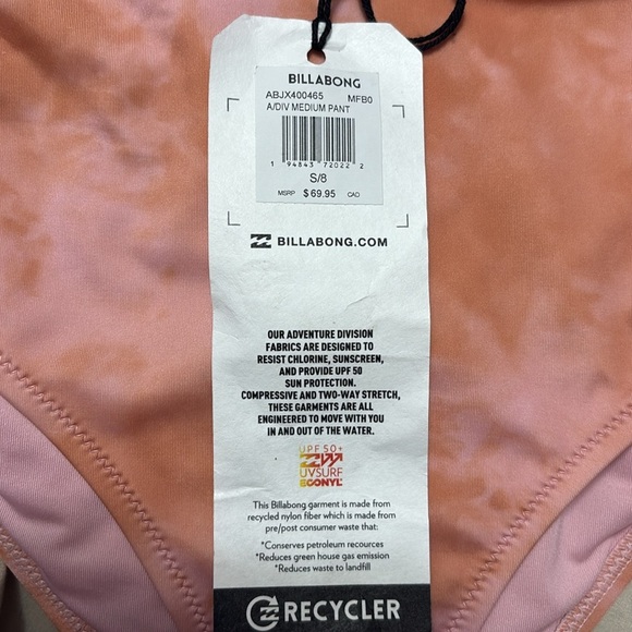 *Billabong Pink Tie-Dye High-Waisted Bikini Bottoms New With Tags Size Small - Picture 5 of 9